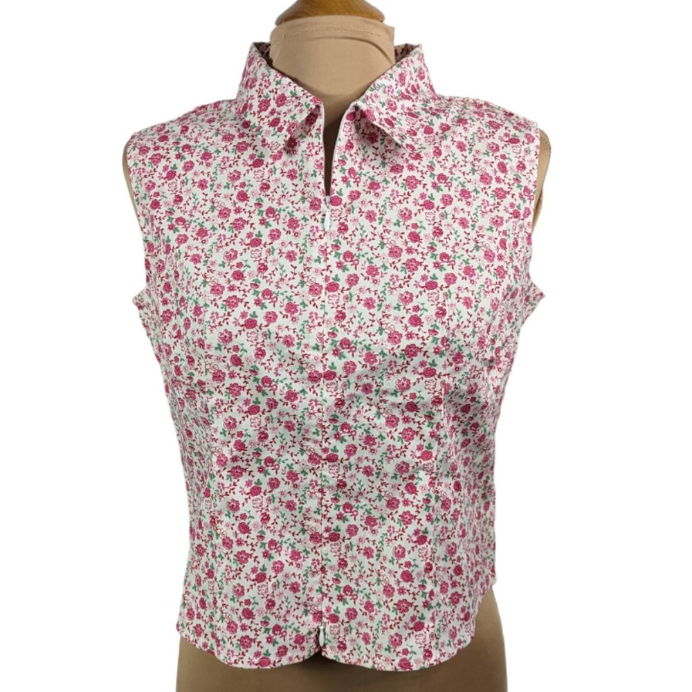 NO BOUNDARIES STRETCH Double Zipper Cotton Sleeveless Top White Pink Junior Med